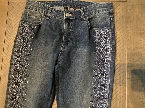 TALK OF THE WALK LACE AND BEADED EMBELLISHED WOMEN'S JEANS SIZE 10 - EUC - Picture 2 of 9