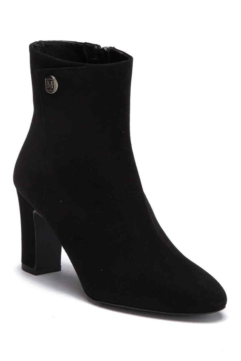 New! Bruno Magli Pascal Suede Block Heel Boot Black Size 41 