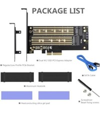 Dual M.2 PCIE Adapter for SATA or PCIE NVMe SSD with Advanced Heat Sink Solut...