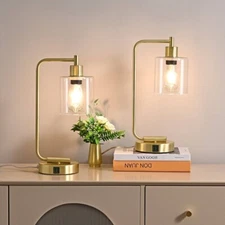 Touch Bedside Lamps, 3 Way Dimmable Lamps for Bedrooms Set of 2, Clear Glass Ind