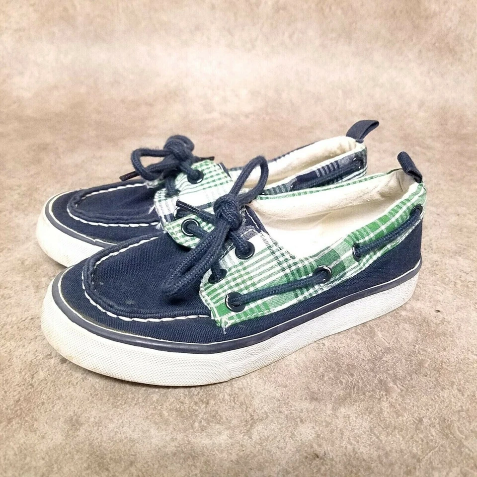 Zapatos planos de barco Gymboree para niños talla 11 azul verde textil sin cordones Foto 3 de 4