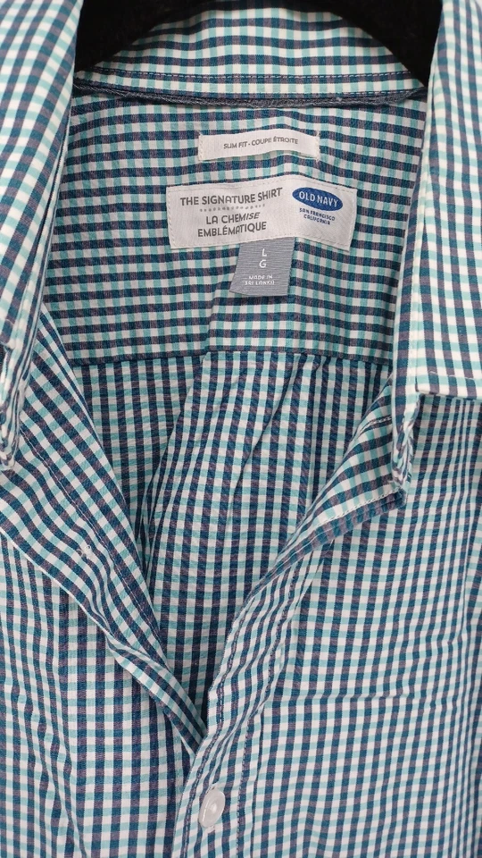 Old Navy The Signature Men's Shirt Large Long Sleeve Blue Plaid Slim Fit - Image 4 of 4