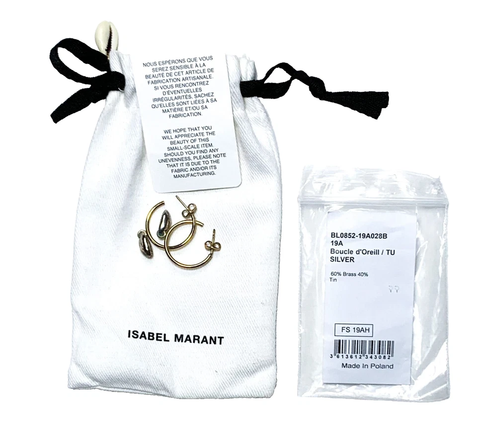 Isabel Marant NUEVO CON ETIQUETAS Amer Oro Latón Concha Colgante Plata Grandes Aro Pendientes NUEVO Foto 2 de 4