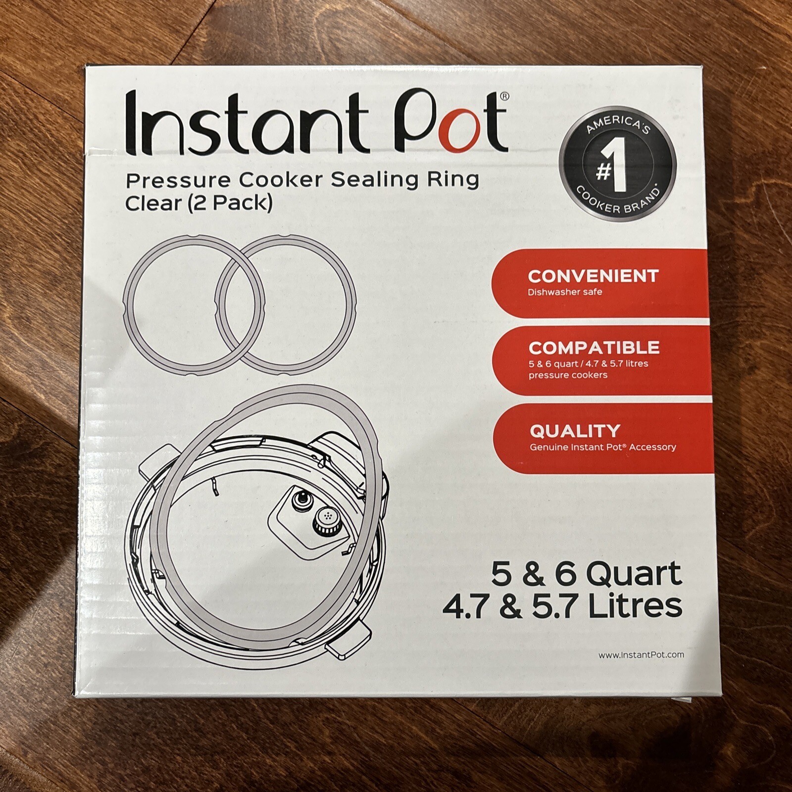 Instant Pot Pressure Cooker Sealing Ring 5 & 6 Quart Clear 2-pack New-image