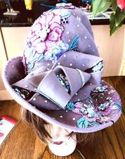 Boldly Embellished Floral Dusty Rose Designer Church or Derby Hat w/hatpin