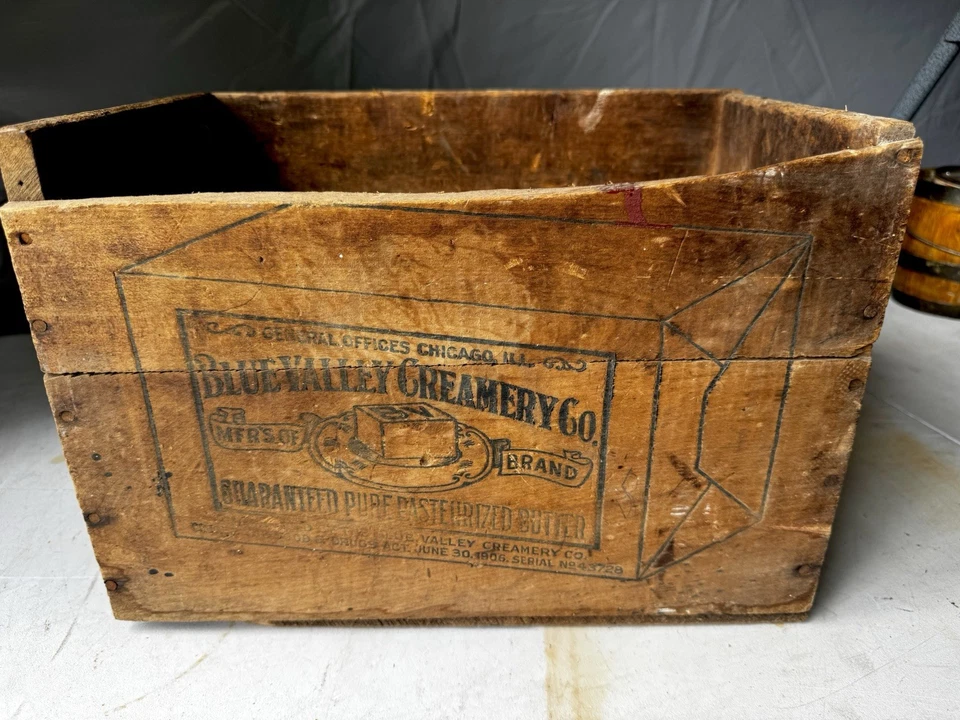 Rare Antique Vintage BLUE VALLEY Creamery BUTTER Wood CRATE Advertising Sign - Image 4 of 4