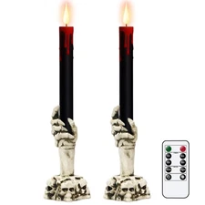 Halloween Black Flameless Taper Candles Flickering with Remote Timer, Battery...