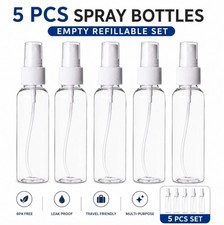 5-Pack Refillable Perfume Spray Bottles 30/60ml Plastic Fine Mist Atomizers Set
