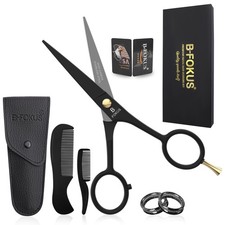 5" Professional Beard Mustache Scissors for Men, Stainless 5 inches, Black