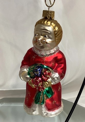 #ad Vintage Finger Hut Mrs Claus Blown Glass 4” Ornament $9.95
