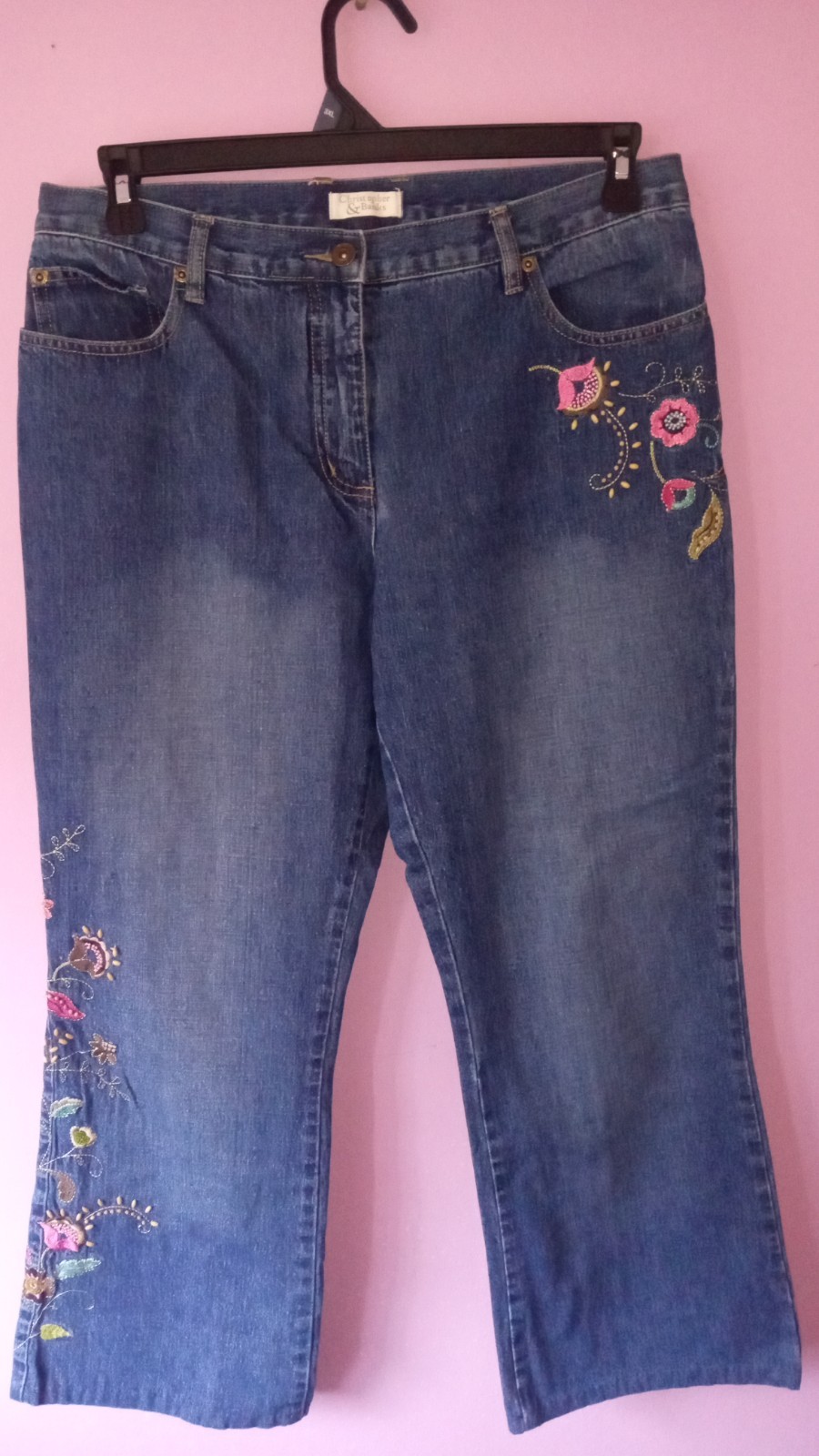 Christopher & Banks Capri Jeans Womens Size 12 33x20.5 Embroidered 124-33747