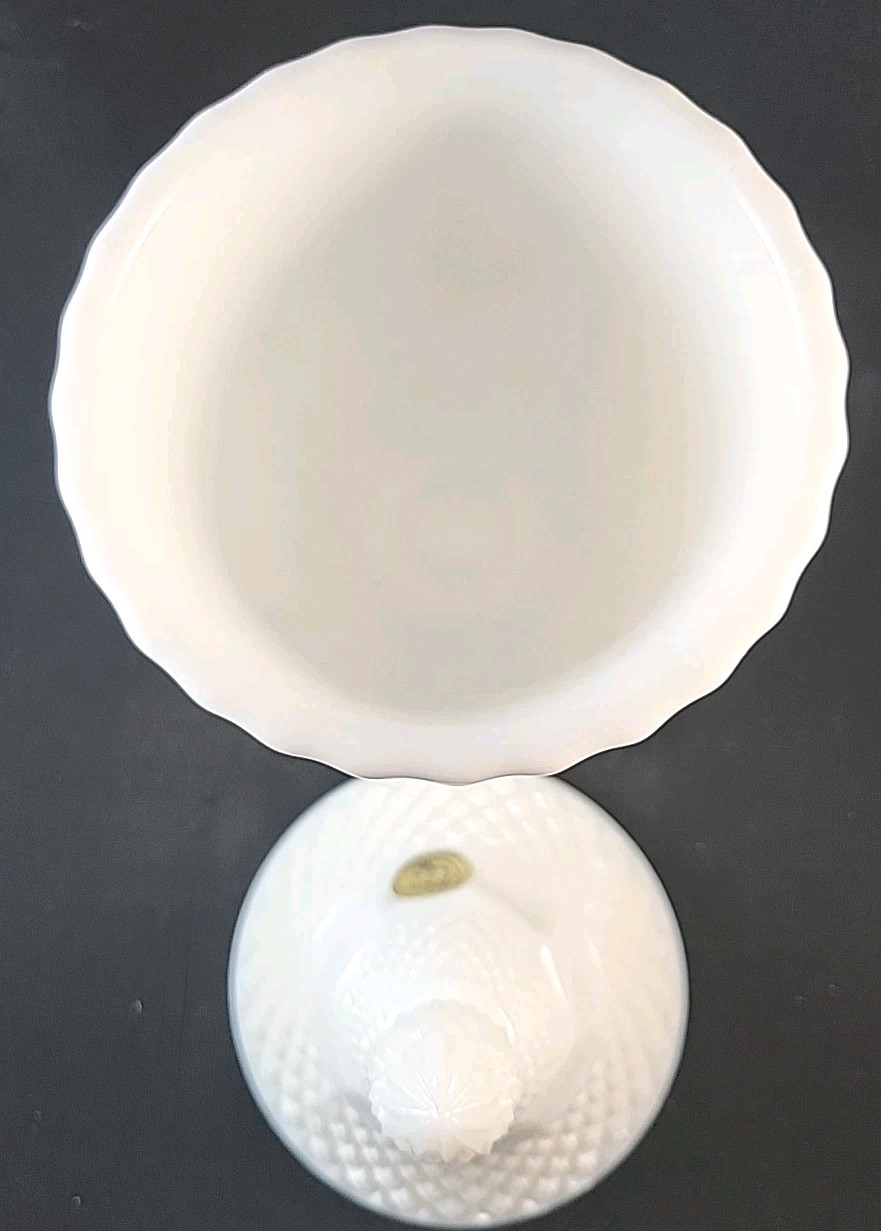 Vintage Westmoreland English Hobnail Milk Glass Covered Candy Dish 9" Tall