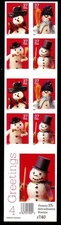 #3687b HOLIDAY SNOWMEN.  PLATE #S4444. SELF-ADHESIVE PANE.  VF NH.  BCV $41.50