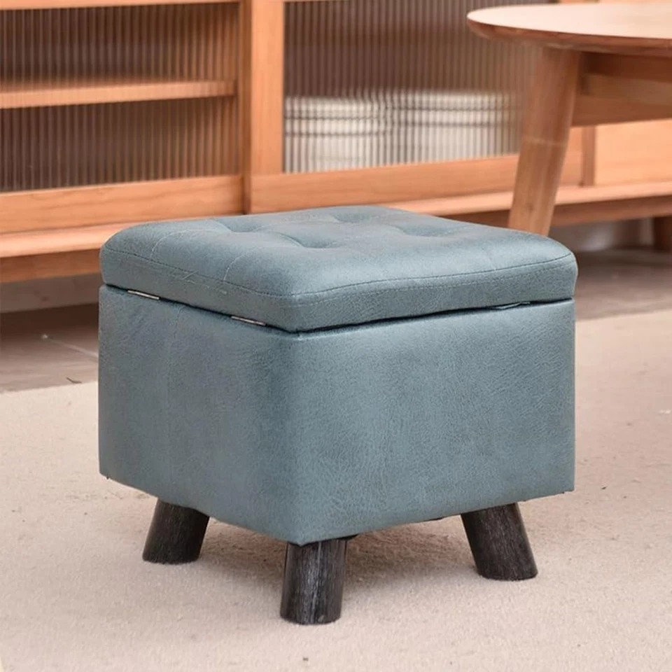 Faux Leather Storage Ottoman, Square Cube Foot Rest Stool, PU Leather Tufted Foo - image 2 of 4