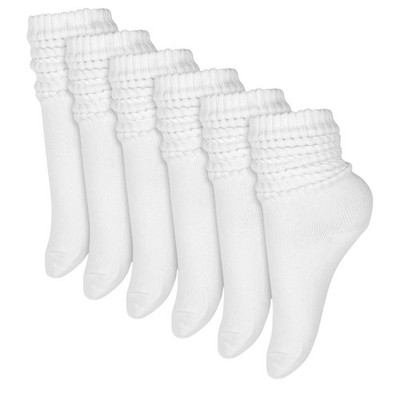 6 Pair Scrunch Crew Slouch Cotton Womens Socks Ribbed Soft Retro Boot Calf Sock