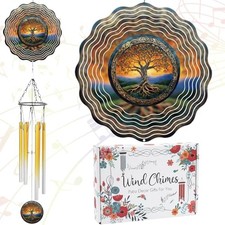 Wind Chimes - Metal Windchime with Spinners Outdoor Garden Patio Tree of Life