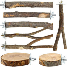 8 PCS Bird Perch Set for Cage - Natural Apple Wood Platforms  Hardwood Branches
