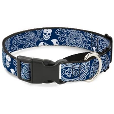 Plastic Martingale Collar Bandana/Skulls Royal/White WIDE-Medium 16-23"