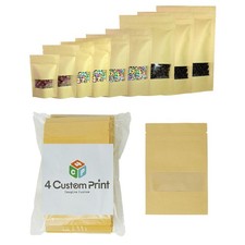 100pcs Multi-size Kraft Paper Resealable Stand Up Pouches w/ Clear Window M28