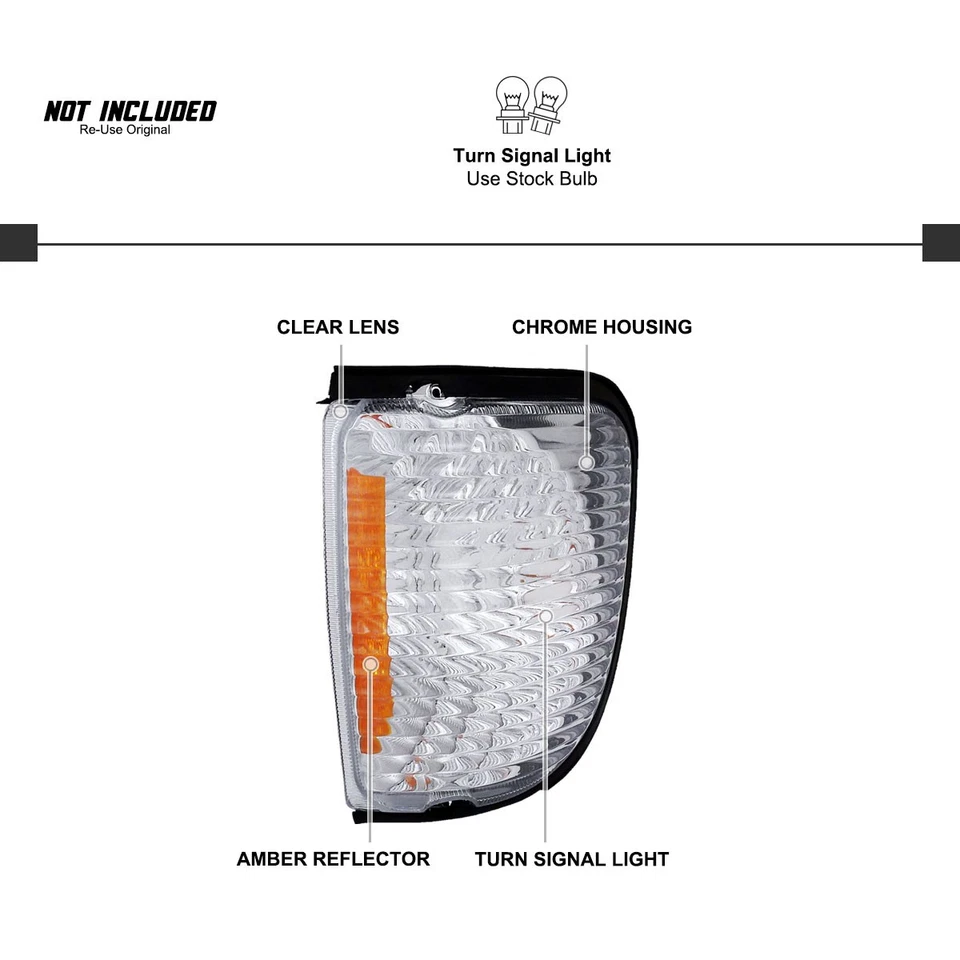 Corner Lights Fits 1992-2007 Ford E150 E250 Econoline Clear Turn Signal Lamps - Image 3 of 4