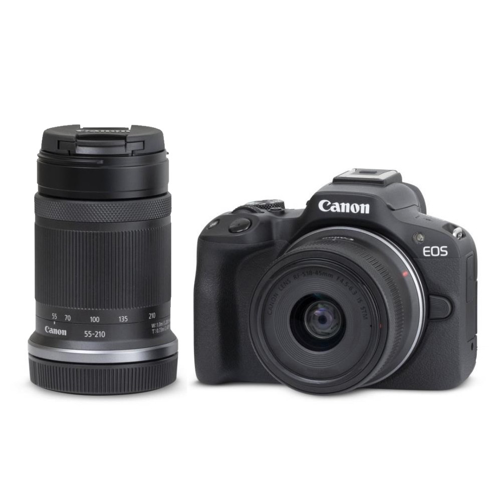 Canon EOS R50 + 18-45mm & 55-210mm Lenses (Black) +Mic+128GB +9PC