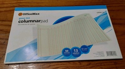 Columnar Pad 13 Columns 14x8.5'' 50 Sheets Green Tint OM98174 Office ...