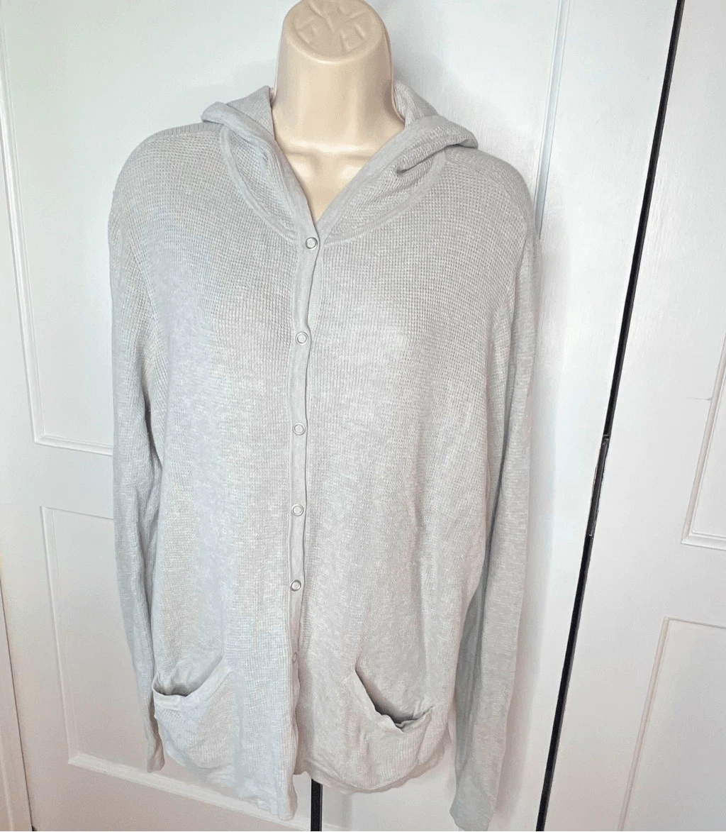 Eileen Fisher Gray Waffle Knit Zip Up Hoodie Organic Cotton Size XL
