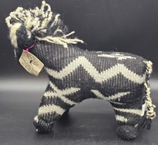 Pear Tree Studio Handmade Zebra Stuffed Animal Folk Art Black Cream Wool 12"