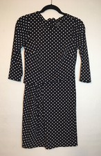 Women's ANN TAYLOR Petite Black White Polka Dot 3/4 Length Sleeve Dress - XXSP