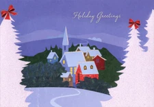 Small Town Behind White Trees Designer Greetings Christmas Card