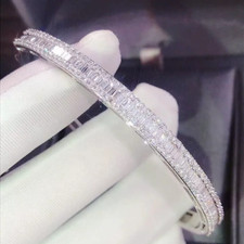 8 CT Round Cut Real Moissanite Women's Bangle Bracelet 14K White Gold Plated