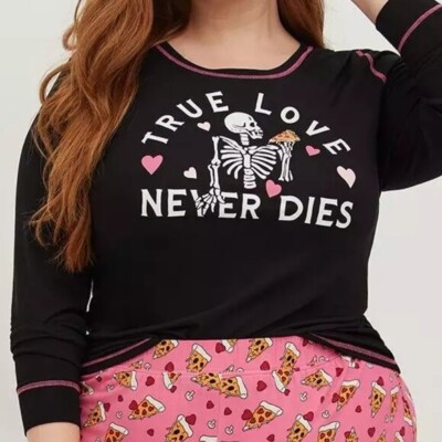 Torrid Tee 0X 1X 3X Sleep Skeletons Pizza Black Super Soft Top Shirt Plus New