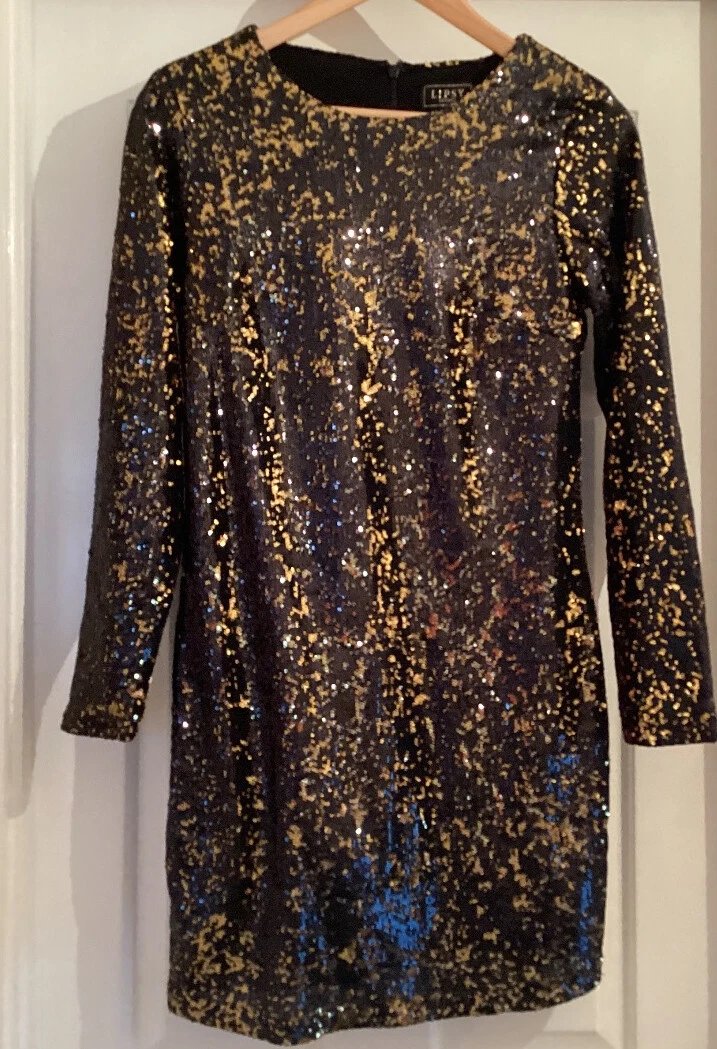 Lipsy black and clearance gold sequin dress
