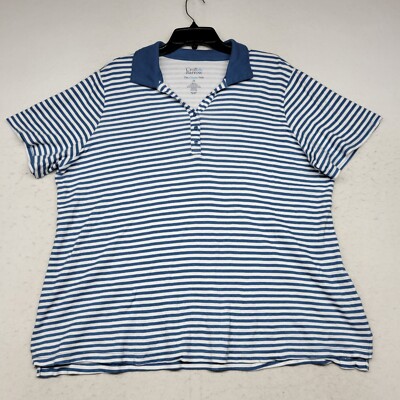 Croft & Barrow Shirt Womens Plus 2X Blue Striped Stretch Top Blouse Polo