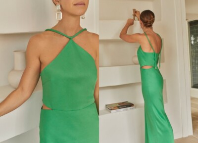 cosmo mini dress sage green Green Embroidered Eyelet Maxi Dress - All Dresses