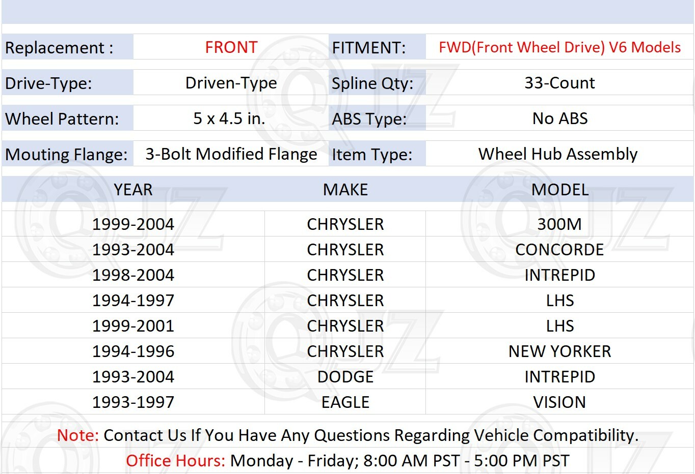 [FRONT(Qty.1)] New Wheel Hub Assembly For 1994-1997 Chrysler LHS Sedan FWD-Model