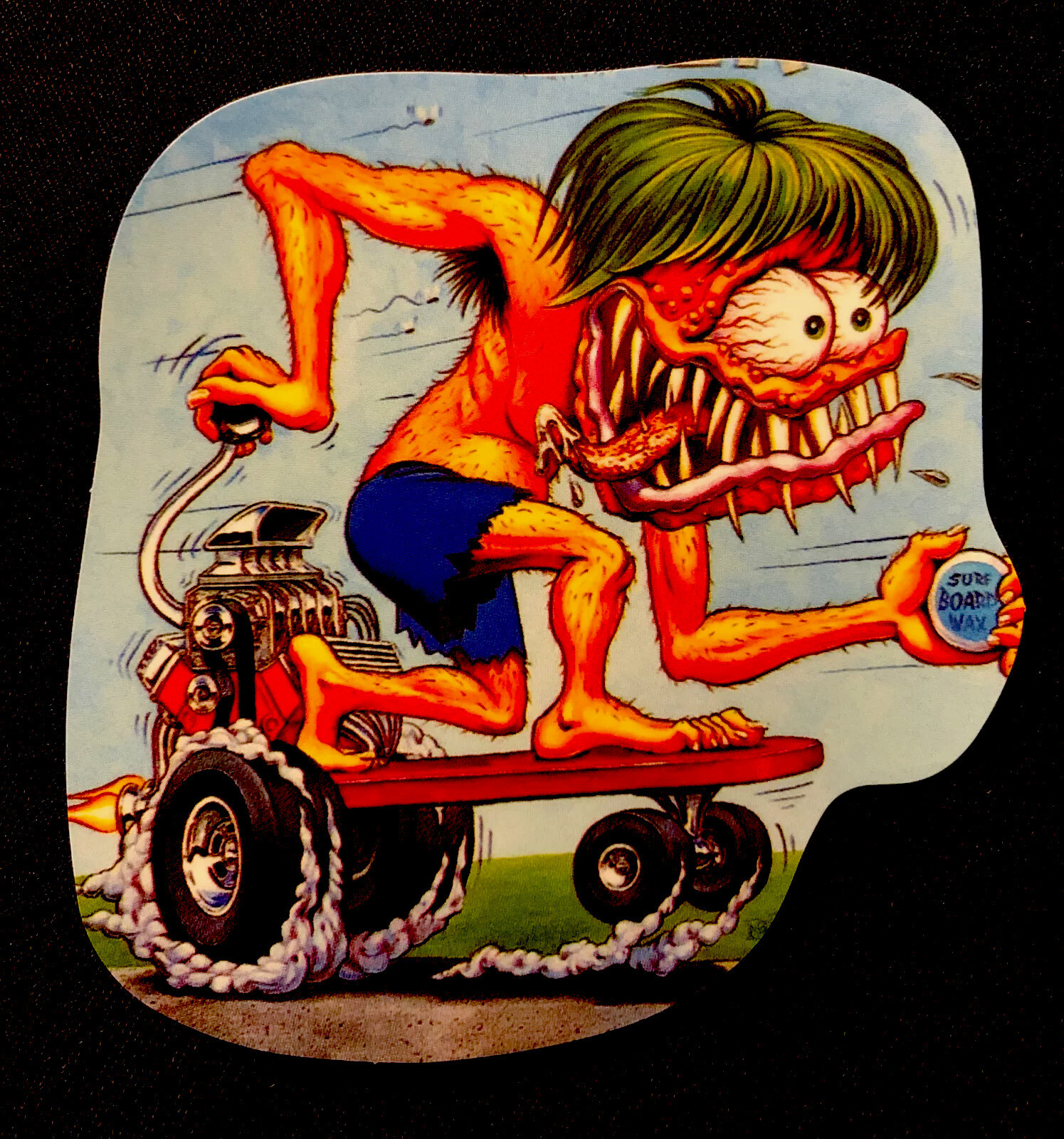 Rat Fink "Surf Wave Dude" Sticker - 3" X 4", Totally Cool Surf's Up Cowabunga Design