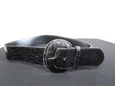 VTG 80s-90s Black Faux Croco Patent Leather Women's Wide Belt Sz 8, M, 29"-33"