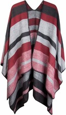 Poncho con motivo a righe, mantella, poncho reversibile, donna