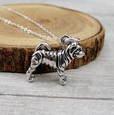 925 Sterling Silver 3D Shar Pei Necklace - Sharpei Shar-Pei Dog Charm Jewelry