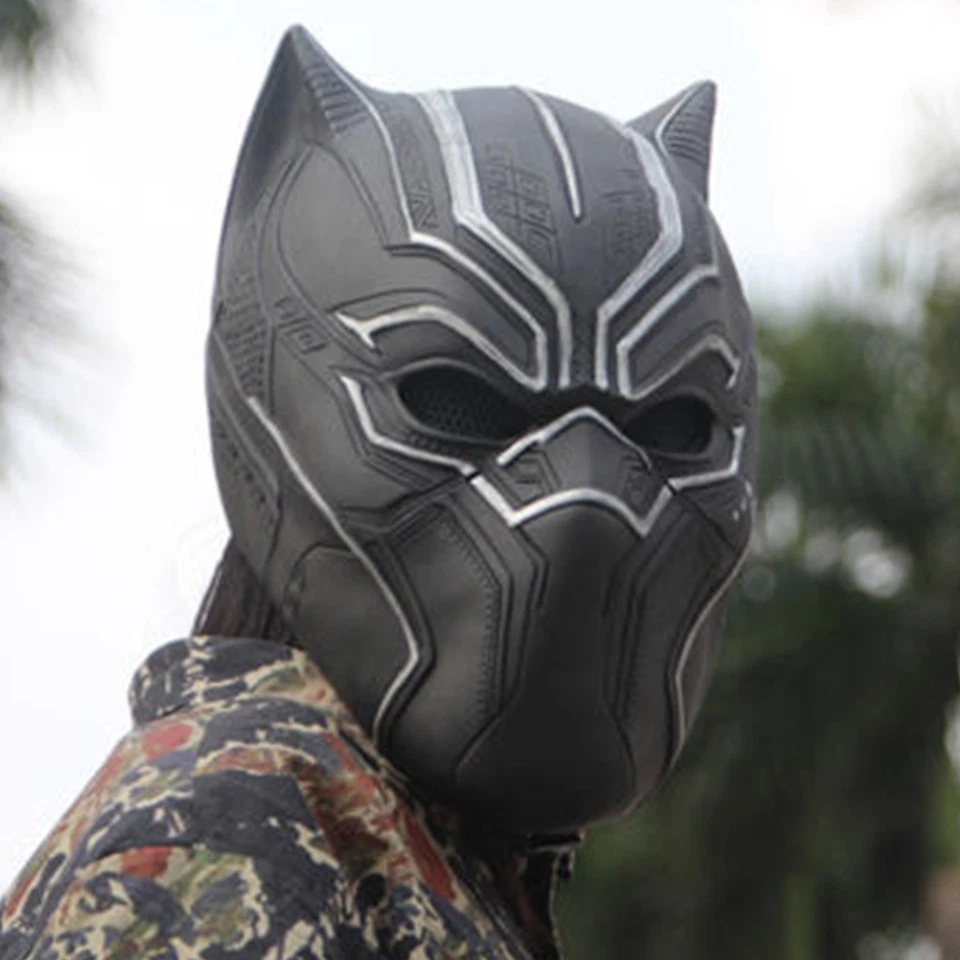 New Black Panther Helmet Cosplay Full Head Latex Mask Halloween Party Costume - Image 4 of 4