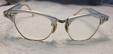 Cat Eye Glasses 1950s Art Craft Vintage Metal BRUSHED SILVER 1O/12KT Accent