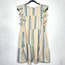 SHOW ME YOUR MUMU Daydream Linen Blend Mini Dress sz S Stripe Sleeveless Ruffle