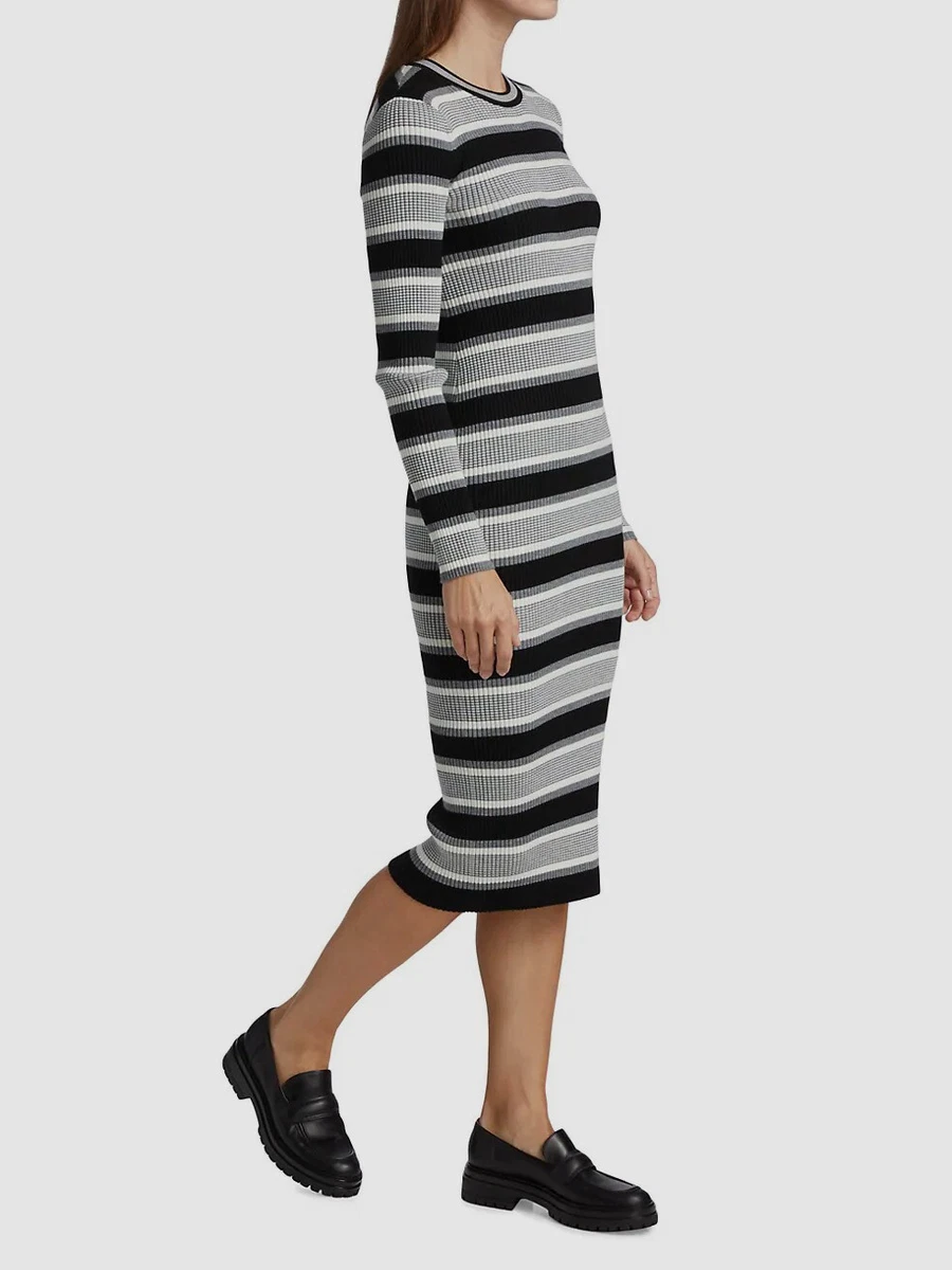 445 Theory Women s Gray Striped Knit Midi Sweater Dress Petite