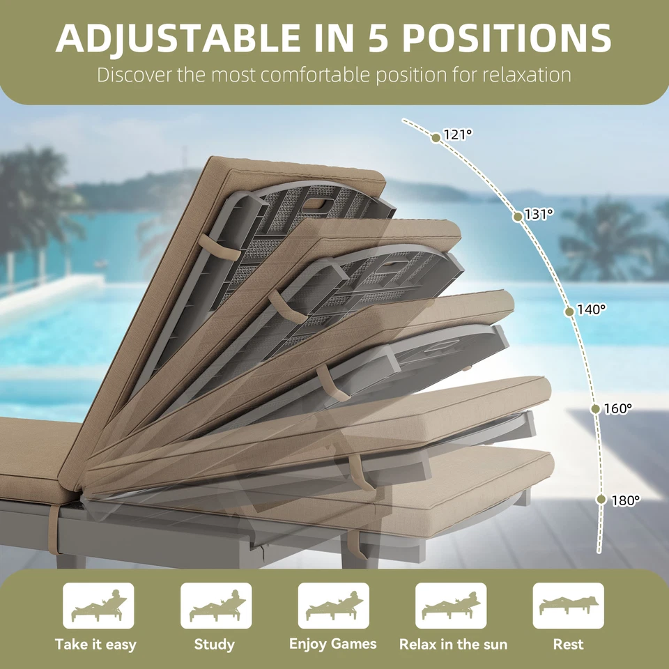 Sillas de playa ajustables para patio chaise salón 2 piezas con cojín suave impermeables Foto 3 de 4