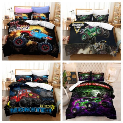 3D Monster Jam Truck Bettwäsche Set Bettbezug Set Kissenbezüge 135x200 200x200