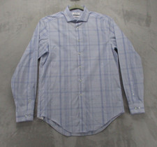 Calvin Klein Button Up Shirt Men's Medium Slim Fit Blue White Geometric Plaid