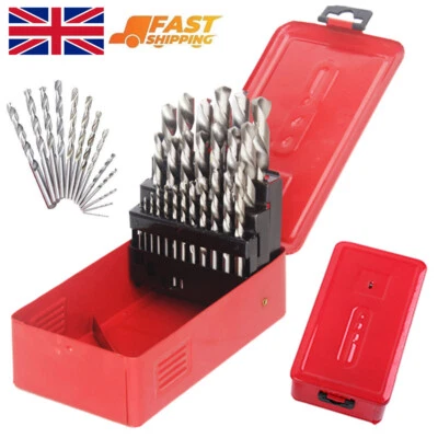 25 PIECE HIGH SPEED STEEL HSS DRILL BIT SET METAL INDEX BOX METRIC 1MM TO 13MM