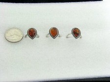 Amber Oval or Teardrop Stone Ladies Ring Handcrafted in Poland Sterling Silver