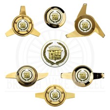 Cadillac Gold White Wire Wheel Chip Emblems With Gold Spinner Caps Set Of 4